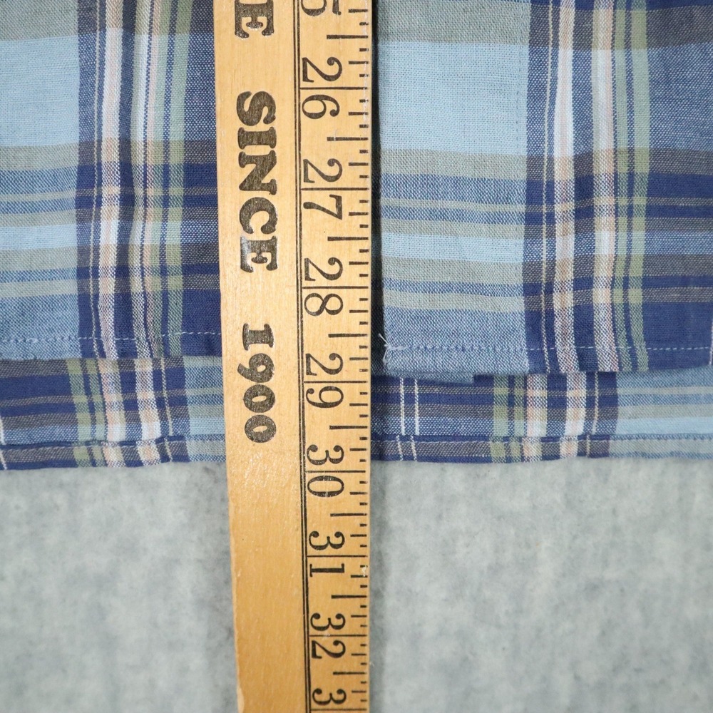 Banana Republic Linen-Blend Shirt‎ Mens M Blue Plaid Modern Summer Casual Beach - Picture 6 of 7